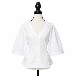 Madewell Sculptural V-Neck Top in 100% Poplin Cotton Womens Size 2 White NWT